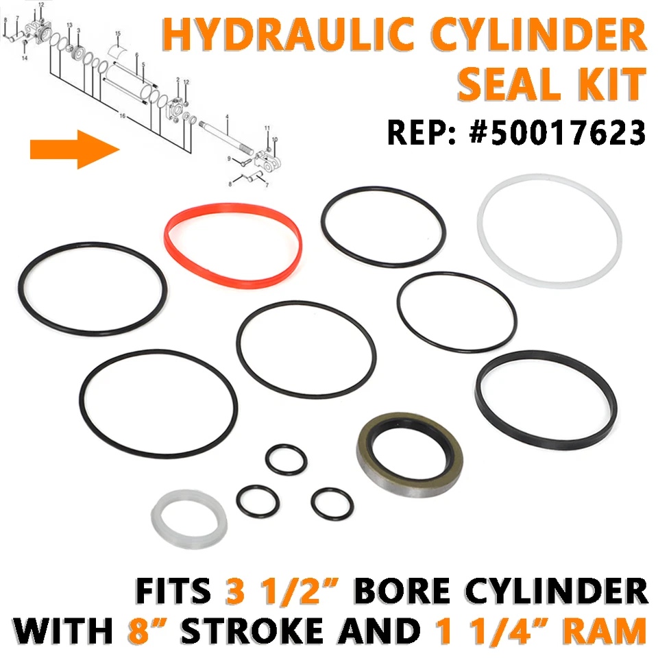 JUNOMABIX Hydraulic Cylinder Seal Kit For Bush Hog 3 1/2” Bore Cyl w/ 8” Stroke 1 1/4” Ram