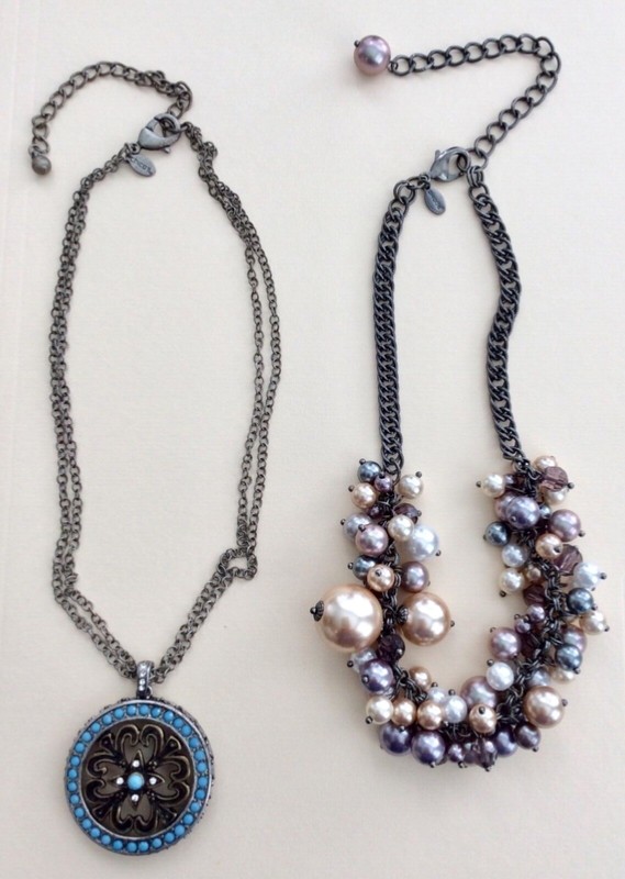 Two Chicos Necklaces, Pendent with Blue Stones, Fax Pearl Multi Colors Adjustabl