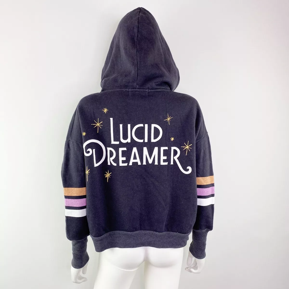 NEW Wildfox LUCID DREAMER Zip Up Hoodie Sweatshirt in Washed Black