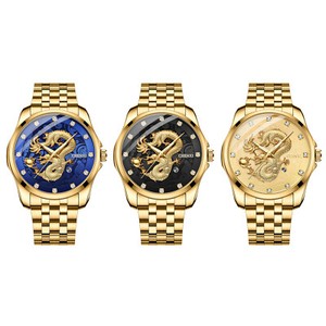 Homme de luxe en acier inoxydable Dragon Analog Quartz Wrist Watch Imperméable