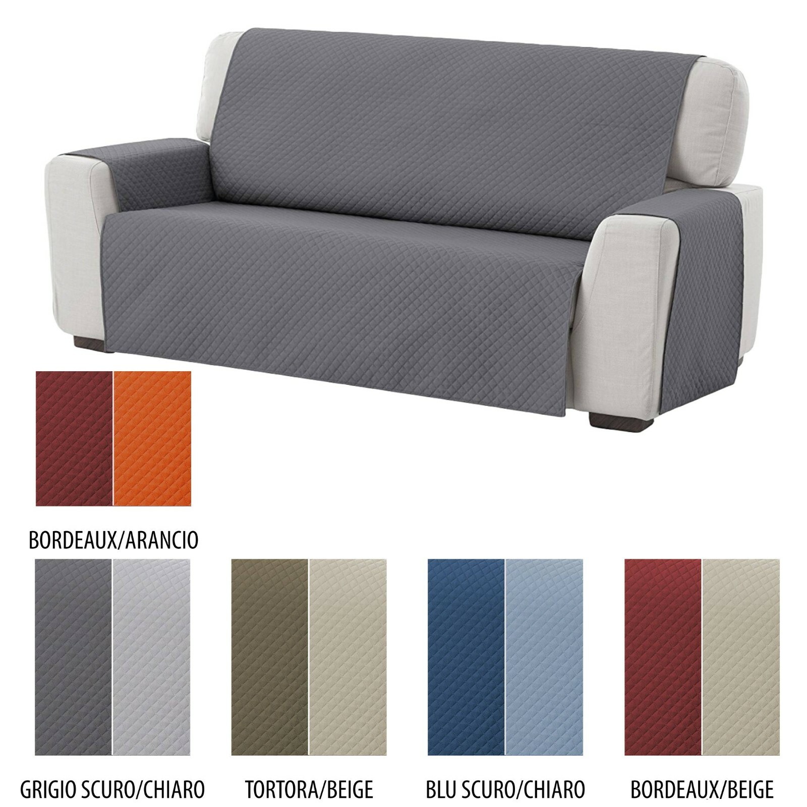 Copridivano 2 Posti Double Face - Trapuntato Jacquard, Antimacchia E Antigraffio, 110x220 Cm, Grigio - Foto 10