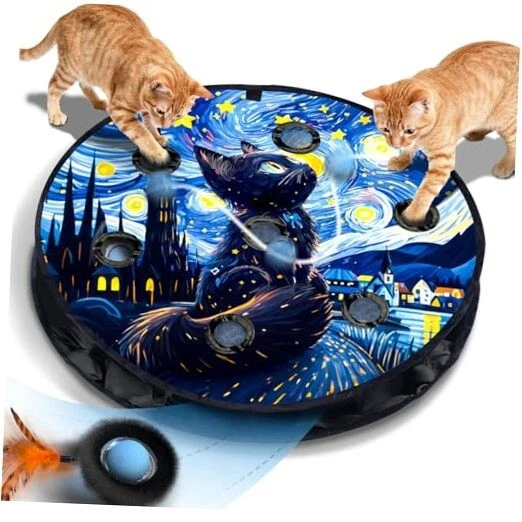 Interactive Cat Toy with Motion Activated Ball & 7-Hole Play Mat, Starry Night