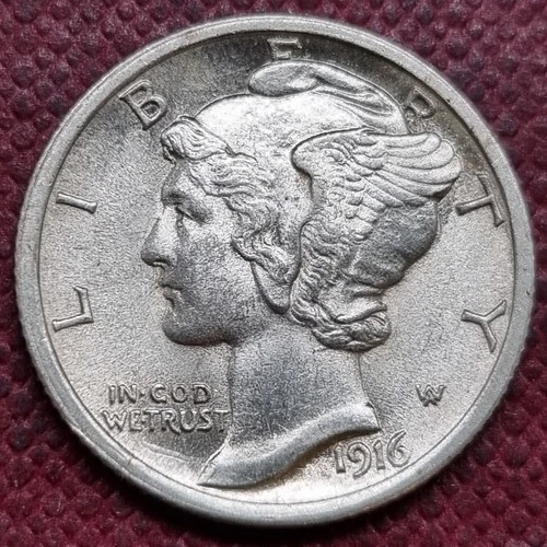 1916 Mercury Dime 10c High Grade BU UNC FB Full Bands Uncirculated #94388