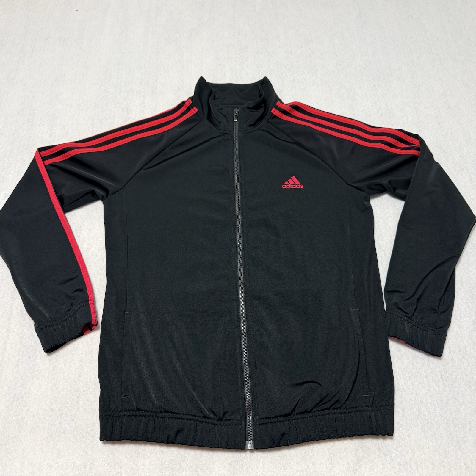 Adidas track jacket featuring red iconic three-stripe Large 