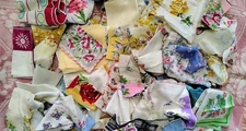 Lot of 65 VTG Mixed HANKIES Prints EMBR Lace CROCHET Upcycle CUTTER REPURPOSE