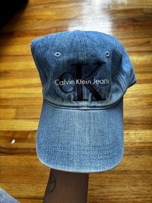 Calvin Klein CK Logo Blue Adjustable Solid Baseball Cap Hat One Size Men's