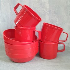 Vintage CAMPUS Antiference Picnic Set Red Plastic Bowls Mugs Camping Festival