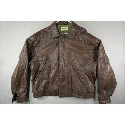 Vintage St. Johns Bay Leather Jacket Mens XL Brown Lined Bomber Full Zip