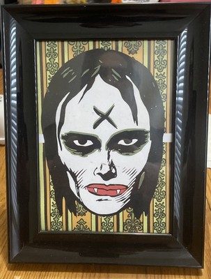 Vampire Vampira Vampirella Black Framed Goth Illustration On Retro Wallpaper