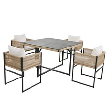 Garden Dining Table and Chairs Set, 4 Seater Outdoor Patio Furniture Set, Beige