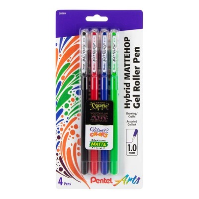 Pentel Arts Hybrid MATTEHOP Gel Roller, 4 Count (Pack of 1), Assorted 1 