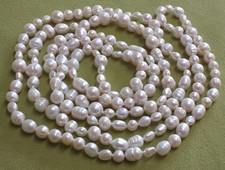 Rare Vintage Opera Length Extra Long 60" Baroque Shape Pearls Necklace