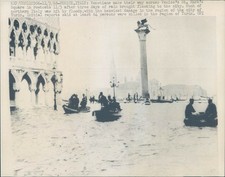 1968 Venetians St Marks Square Rowboats Flooding Italy Boats 6x8 Vintage Photo