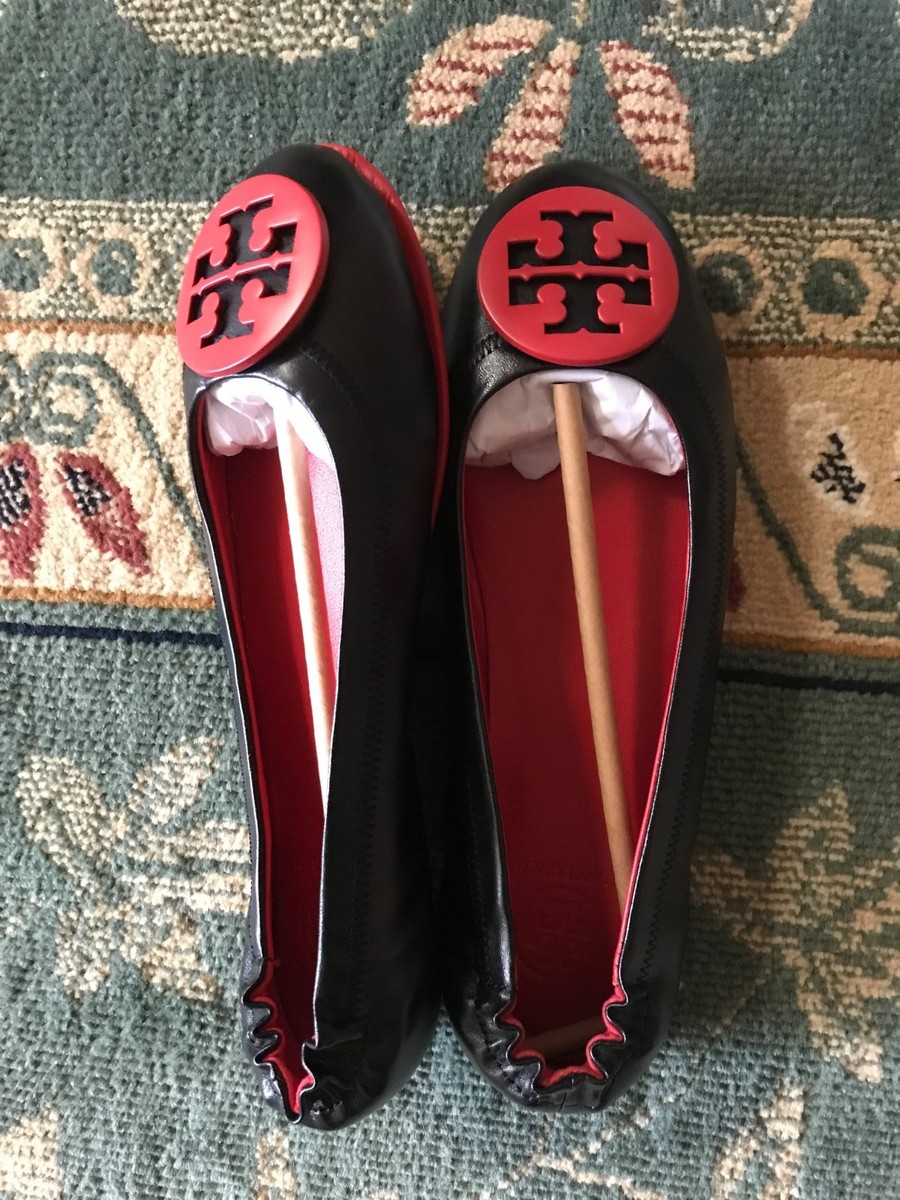 Tory Burch Leather Black/Red Flat Shoes Size 7 | eBay