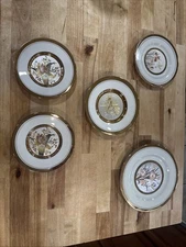 Set Of 5 Mixed The Art of Chokin Plate 24kt Gold Edge made in Japan