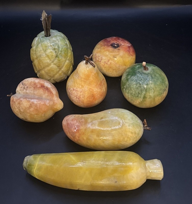 Lot Of 7 Vintage Alabaster Marble Tropical Fruit  Banana Papaya Pineapple
