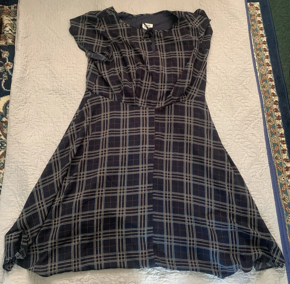 Unique Vintage 1950s navy and gold plaidBaltimore Swing Dress 2X/18 - Image 2 of 4