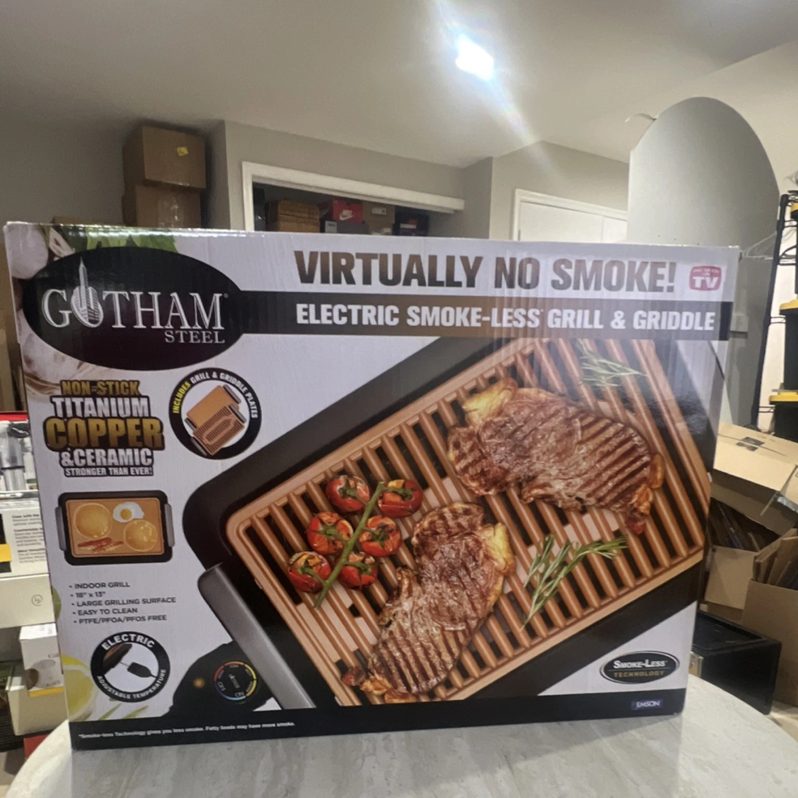 Gotham Steel Smokeless Electric Grill Non-Stick Titanium Ceramic Copper 18x13