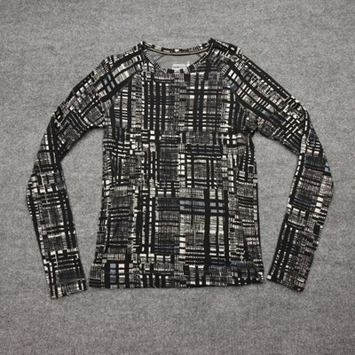 Smartwool Shirt Women Large Black Geometric Long Sleeve Merino Base Layer Active