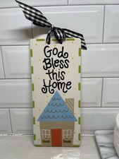 Adorable God Bless This Home Farmhouse Wood Hanging Sign, Rustic Painted Decor