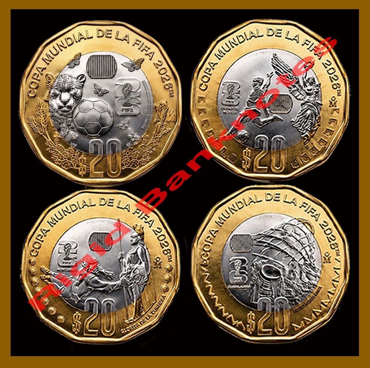 Mexico $20 Pesos, 4 Coin Full Set, 2026 FIFA World Cup Soccer Mundial Issue Mint