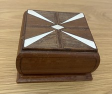 Antique Art Deco Cigarette Box Cantilever Action Oak wood With Inlay on top 