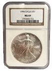 1994 American Silver Eagle $1 Dollar Coin One Troy Ounce 0.999 Fine NGC MS69