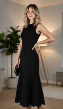 Alexander McQueen Black Flared Hem Midi Dress Women's Size Small NWOT