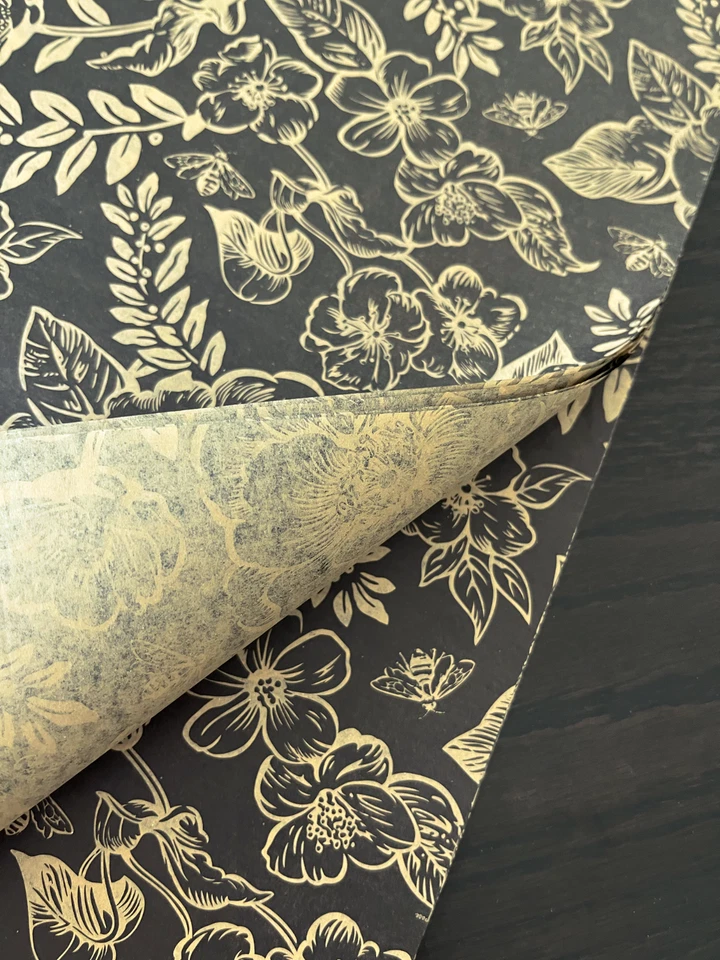 BLACK TIMELESS FLORAL Design Tissue Paper Sheets Choose Size & Package Amount - Image 3 of 4