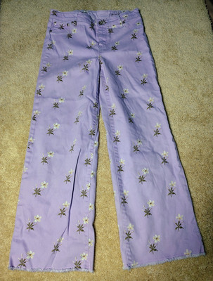 Vineyard Vines Women s Purple Floral Cotton High-Rise Wide-Leg Cropped Jeans