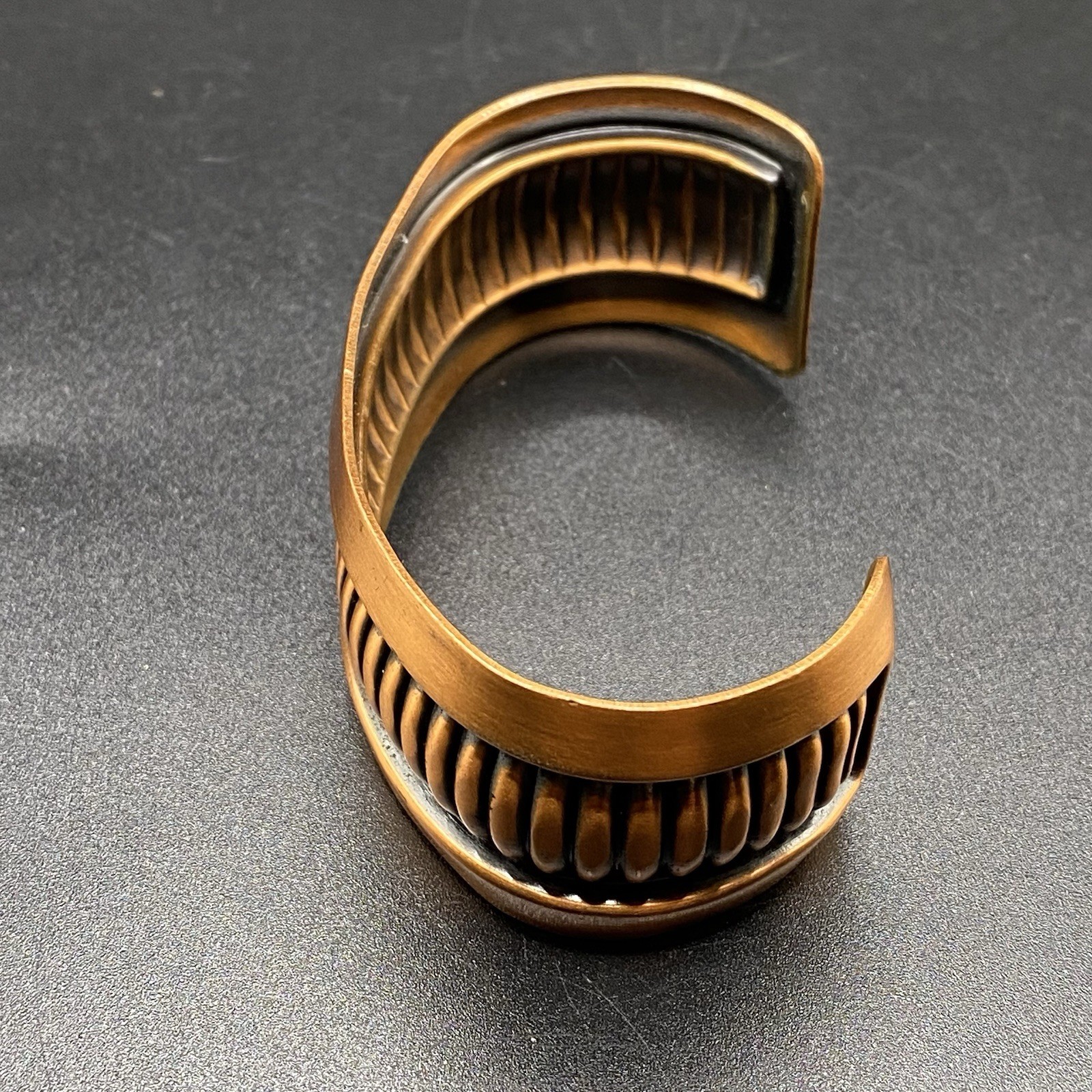 Solid Copper Cuff Bracelet Textured Pressed Metal - image 3