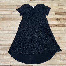Lula Roe Pullover Comfort Dress Black Sparkle Glitter Short Sleeve Size Small