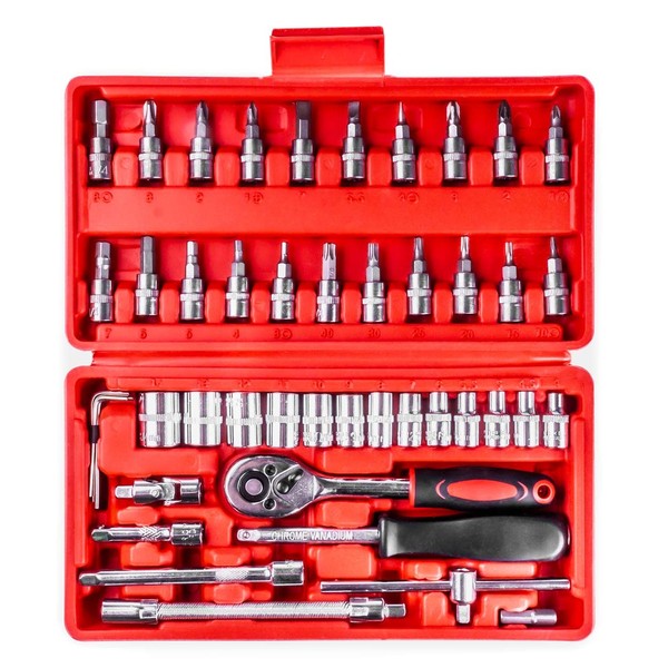 SteckschlüSselsatz 1/4 Zoll Amio 03136 46-Tlg Cr-V Ratsche NüSse Bits Koffer-image