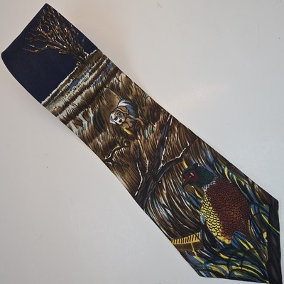 Vintage Quail Birddog Hunting Necktie Designer Reed St. James 3.75'' W