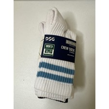DSG Boys Crew Socks 3 Pack Striped Youth Size Small 13K-4Y White Blue Black