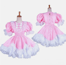 French Maid Girl Sissy Pink satin Lockable Dress Cosplay Costumes Tailor-made