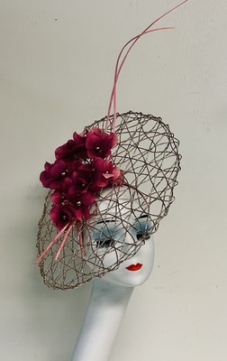 Kentucky Derby Ascot Gold Mesh and Pink Flowers Large Fascinator Headband