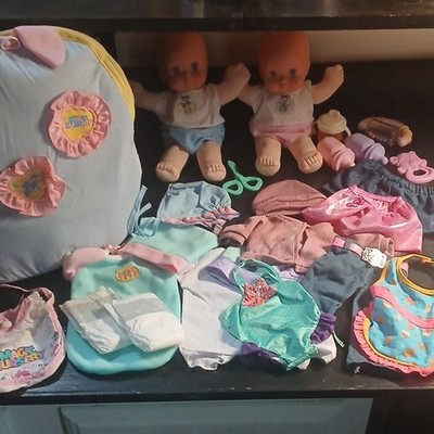 1991 Magic Nursery My Baby Bundle 2 Baby Dolls Backpack, Clothes & Accessories