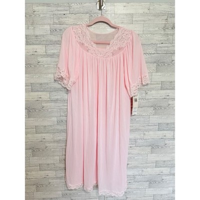 Shadowline Pink Lace Trim Short Sleeve Nightgown Vintage Style Size Medium NWT