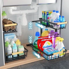 Under Sink Organizer, 2 Pack 2 Tier Under Sink Organizers and Storage, Pull O...