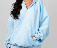 Comfrt Pastel Collection Baby Blue Full Zip Oversized Hoodie XS
