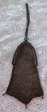ANTIQUE SILVERTONE EDWARDIAN CHAIN MESH BAG ART NOUVEAU CATHEDRAL FRAME WRISTLET