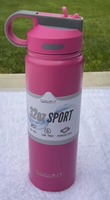FormFit 32oz Hydroclear Chug Water Bottle Pink  100% Stainless Steel Outdoors