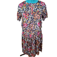 Vtg 90s Rayon Rose Leopard Print Matching Skirt Set Women size Petite M
