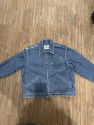 Sugar Cane Denim Western Jacket Coverall Zip Up Blue Size Large