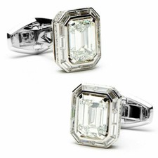 Classic Emerald Cut White Gemstone With Octagon Men's Shirt Cufflinks Set
