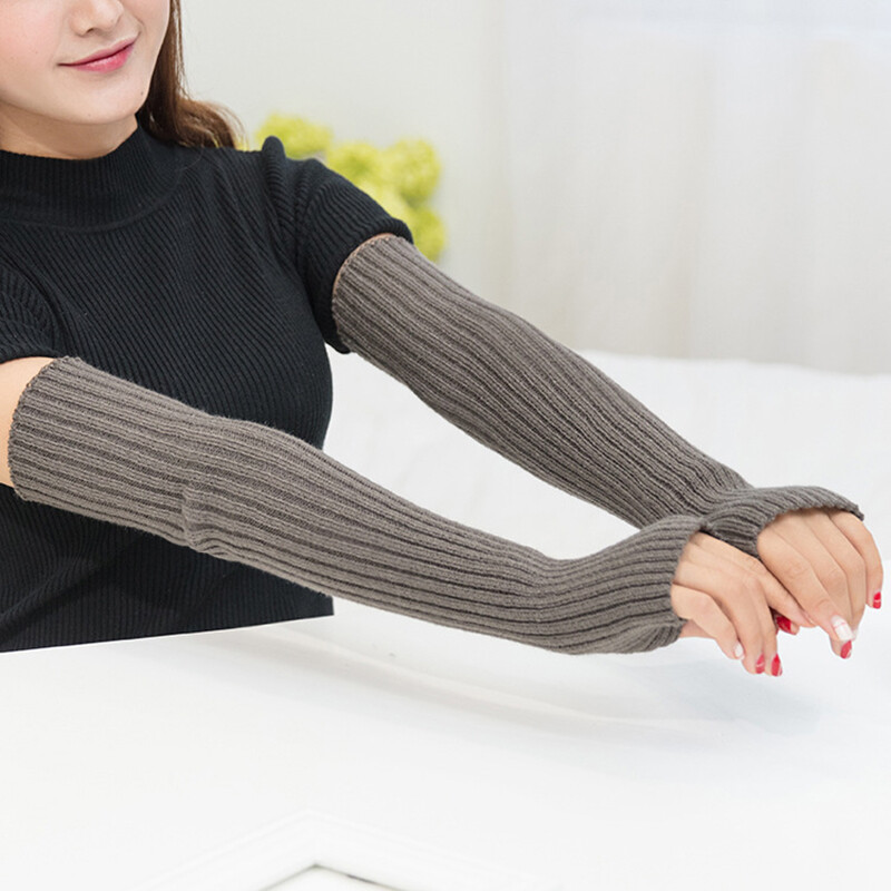 Mujeres Guantes Brazo Calentador Knitted Long Dedos Cortados Cálido de Invierno