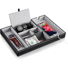 PU Leather Desk Organiser, Multi-Functional Valet Tray, Trinket Tray, Key Tray