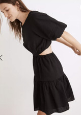 Madewell $128 Seersucker Puff Sleeve Cutout Mini Dress Black Size XS NF870