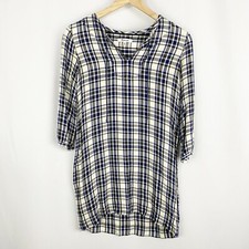 Madewell Plaid Artiste Tunic Shift Dress Long Sleeve Large Blue White